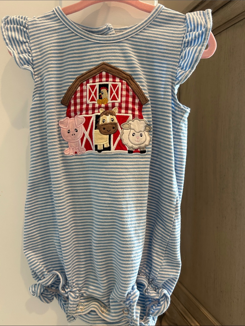 Stitchy Fish Blue & White Striped Baby Barn Appliqué Bubble
